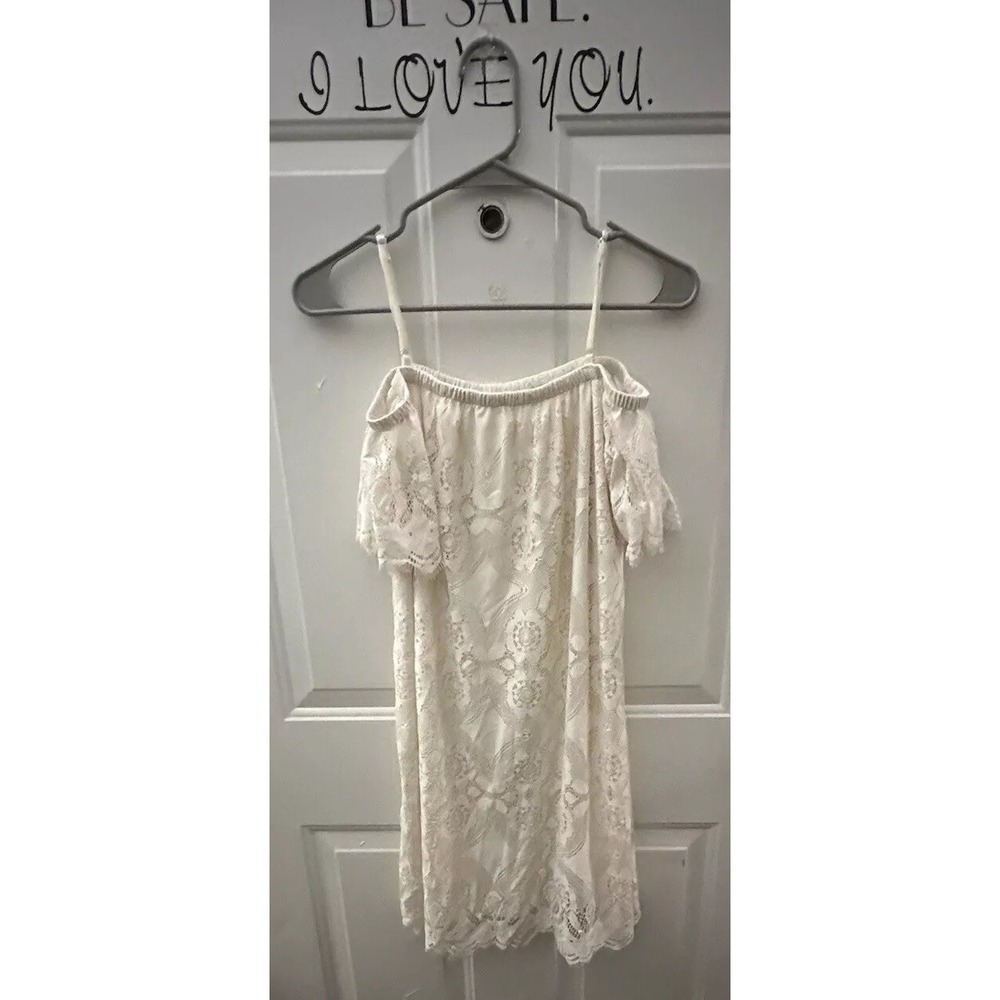 Ultra Flirt Cold Shoulder Cream Lace Mini Dress L